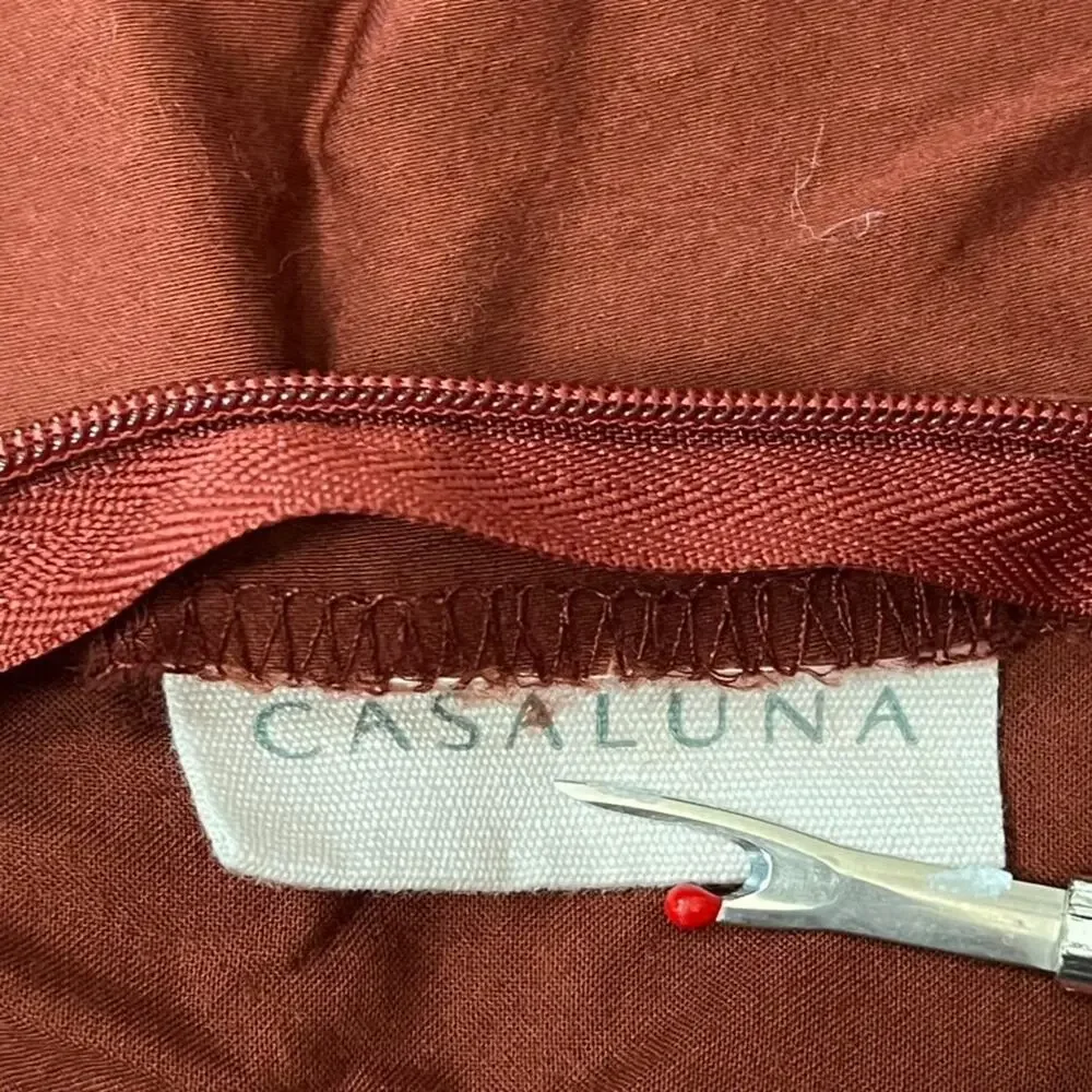 CASALUNA Linen Blend King Pillow Sham Burnt Orange Raw Edge